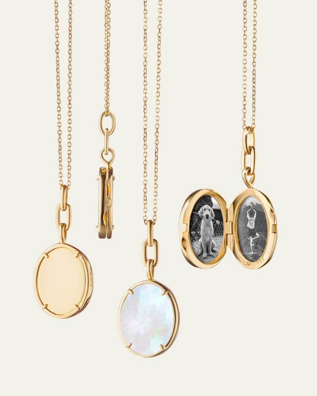 "Elle" Stone Slim 18K Yellow Gold Locket Necklace